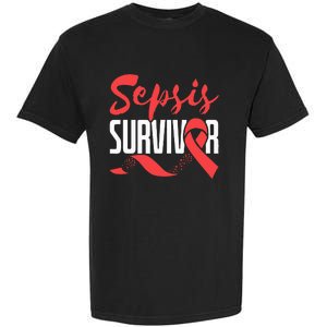 Sepsis Awareness  Red Ribbon  Sepsis Survivor Garment-Dyed Heavyweight T-Shirt