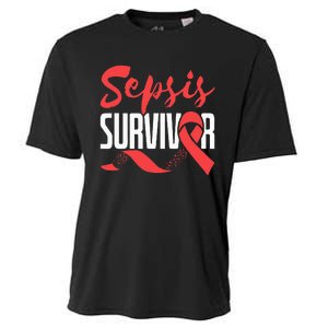 Sepsis Awareness  Red Ribbon  Sepsis Survivor Cooling Performance Crew T-Shirt