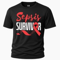 Sepsis Awareness  Red Ribbon  Sepsis Survivor Cooling Performance Crew T-Shirt