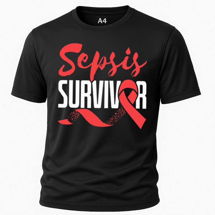 Sepsis Awareness  Red Ribbon  Sepsis Survivor Cooling Performance Crew T-Shirt