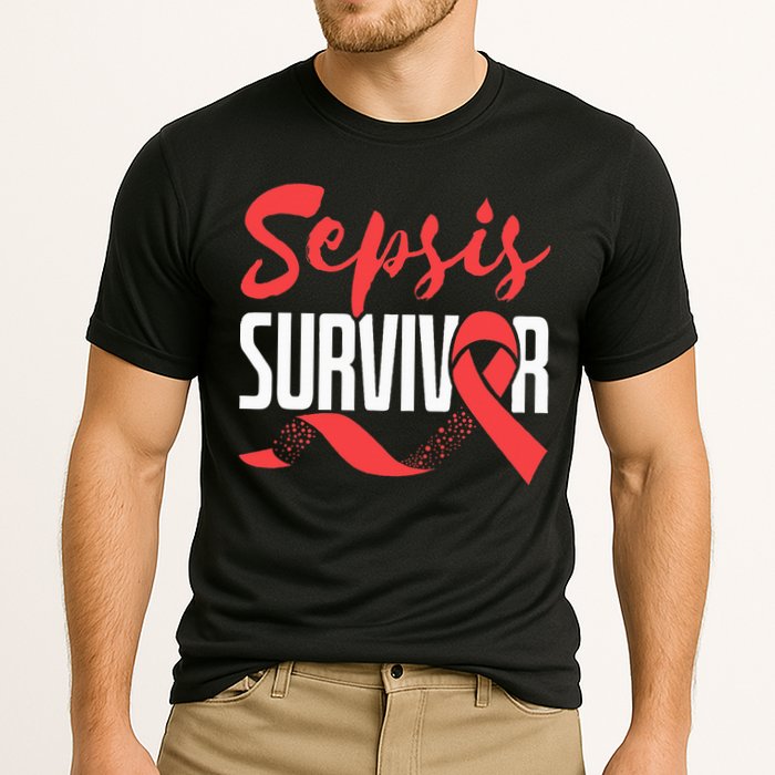 Sepsis Awareness  Red Ribbon  Sepsis Survivor Cooling Performance Crew T-Shirt