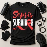 Sepsis Awareness  Red Ribbon  Sepsis Survivor Cooling Performance Crew T-Shirt