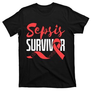 Sepsis Awareness  Red Ribbon  Sepsis Survivor T-Shirt