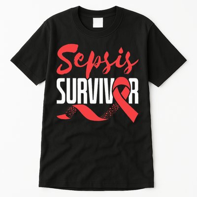 Sepsis Awareness  Red Ribbon  Sepsis Survivor Tall T-Shirt