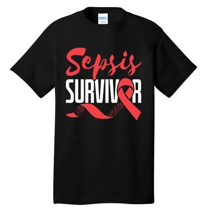 Sepsis Awareness  Red Ribbon  Sepsis Survivor Tall T-Shirt