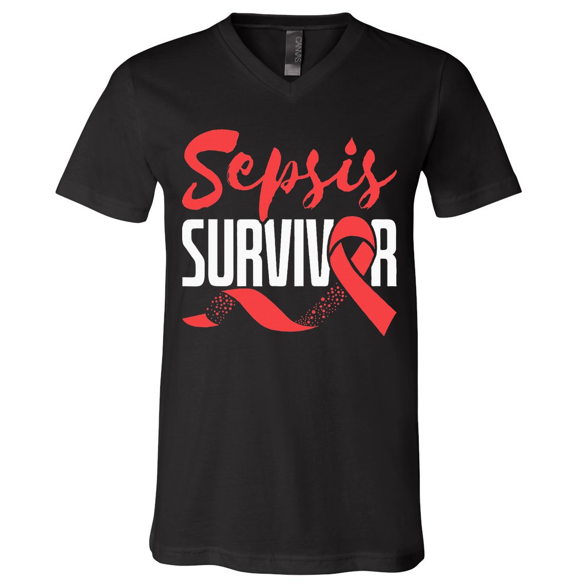 Sepsis Awareness  Red Ribbon  Sepsis Survivor V-Neck T-Shirt