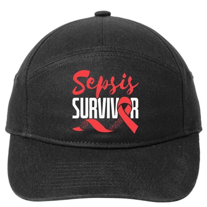 Sepsis Awareness  Red Ribbon  Sepsis Survivor 7-Panel Snapback Hat