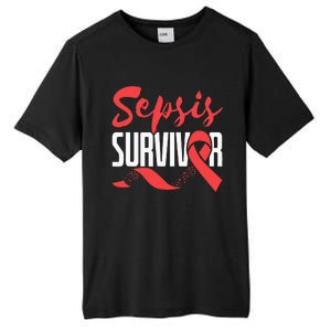 Sepsis Awareness  Red Ribbon  Sepsis Survivor Tall Fusion ChromaSoft Performance T-Shirt