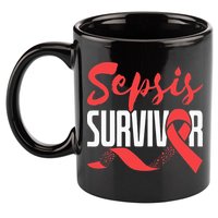 Sepsis Awareness  Red Ribbon  Sepsis Survivor 11oz C Handle Ceramic Mug