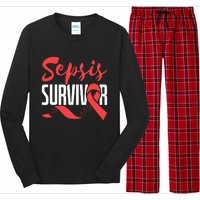 Sepsis Awareness  Red Ribbon  Sepsis Survivor Long Sleeve Pajama Set