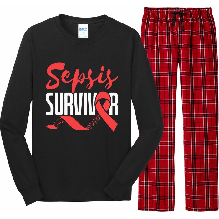 Sepsis Awareness  Red Ribbon  Sepsis Survivor Long Sleeve Pajama Set