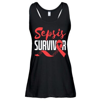 Sepsis Awareness  Red Ribbon  Sepsis Survivor Ladies Essential Flowy Tank