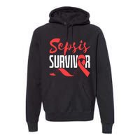 Sepsis Awareness  Red Ribbon  Sepsis Survivor Premium Hoodie