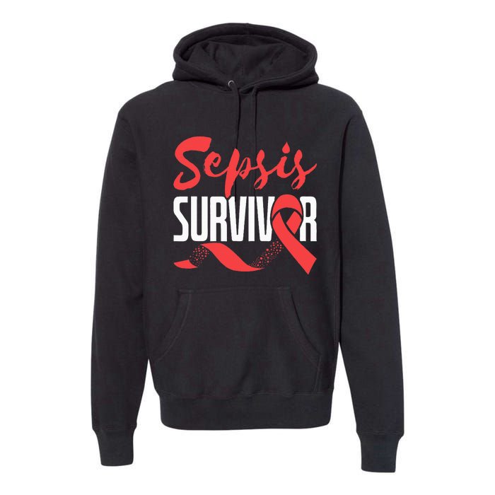 Sepsis Awareness  Red Ribbon  Sepsis Survivor Premium Hoodie