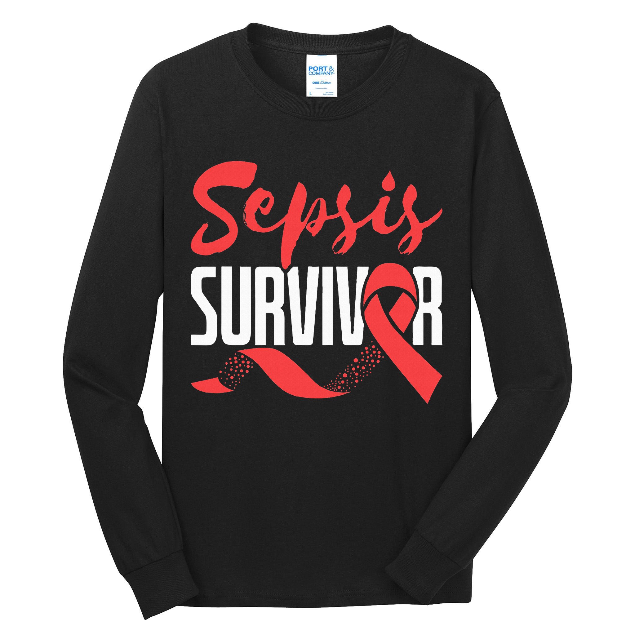Sepsis Awareness  Red Ribbon  Sepsis Survivor Tall Long Sleeve T-Shirt