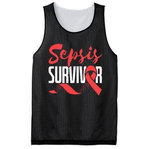 Sepsis Awareness  Red Ribbon  Sepsis Survivor Mesh Reversible Basketball Jersey Tank