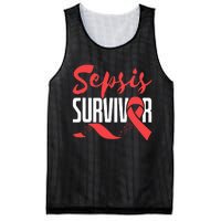 Sepsis Awareness  Red Ribbon  Sepsis Survivor Mesh Reversible Basketball Jersey Tank