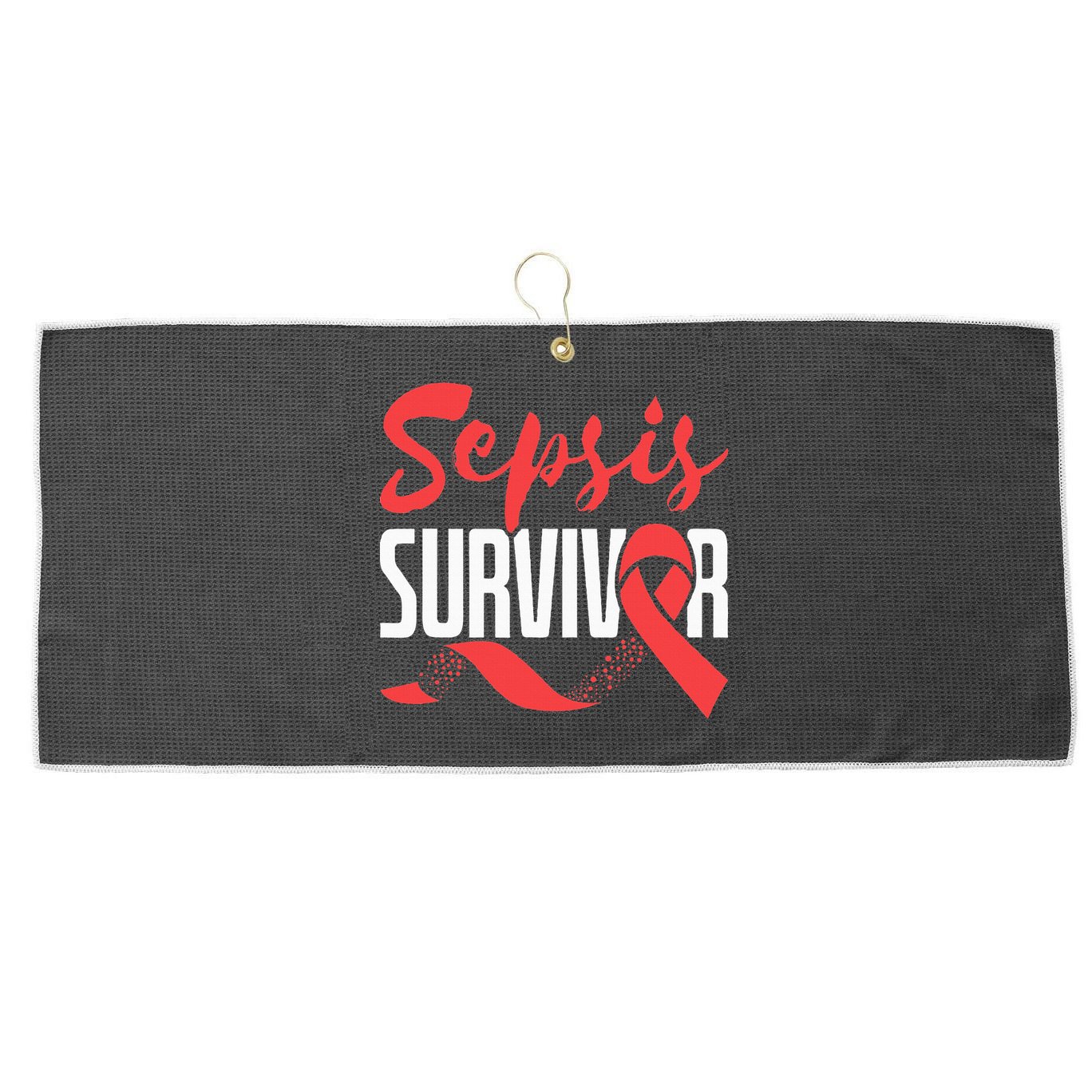 Sepsis Awareness  Red Ribbon  Sepsis Survivor Large Microfiber Waffle Golf Towel
