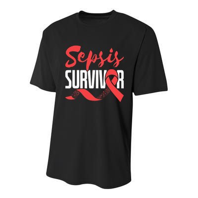 Sepsis Awareness  Red Ribbon  Sepsis Survivor Youth Performance Sprint T-Shirt
