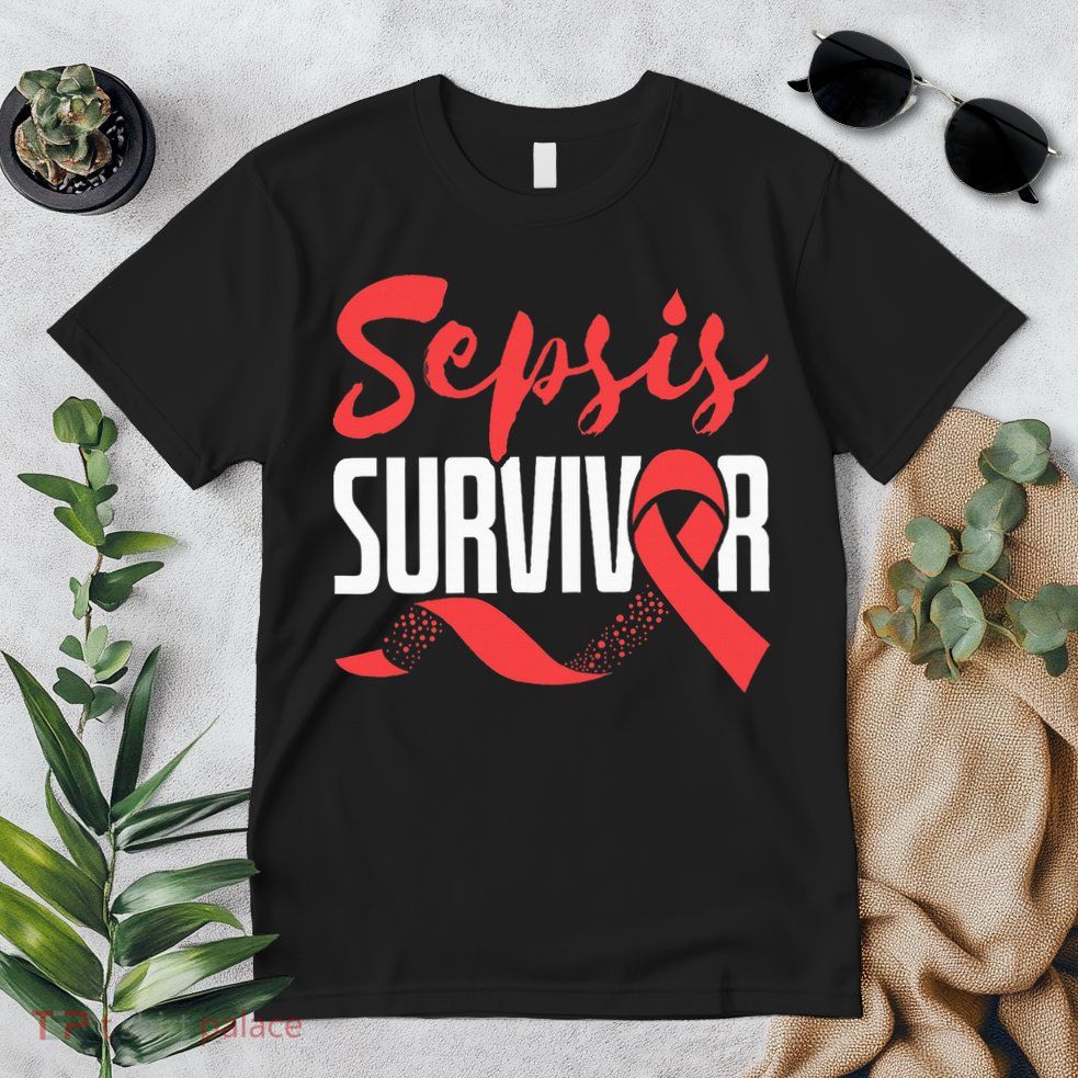 Sepsis Awareness  Red Ribbon  Sepsis Survivor Premium T-Shirt