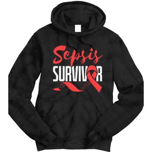 Sepsis Awareness  Red Ribbon  Sepsis Survivor Tie Dye Hoodie