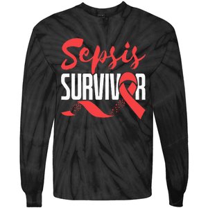 Sepsis Awareness  Red Ribbon  Sepsis Survivor Tie-Dye Long Sleeve Shirt