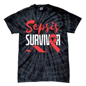 Sepsis Awareness  Red Ribbon  Sepsis Survivor Tie-Dye T-Shirt