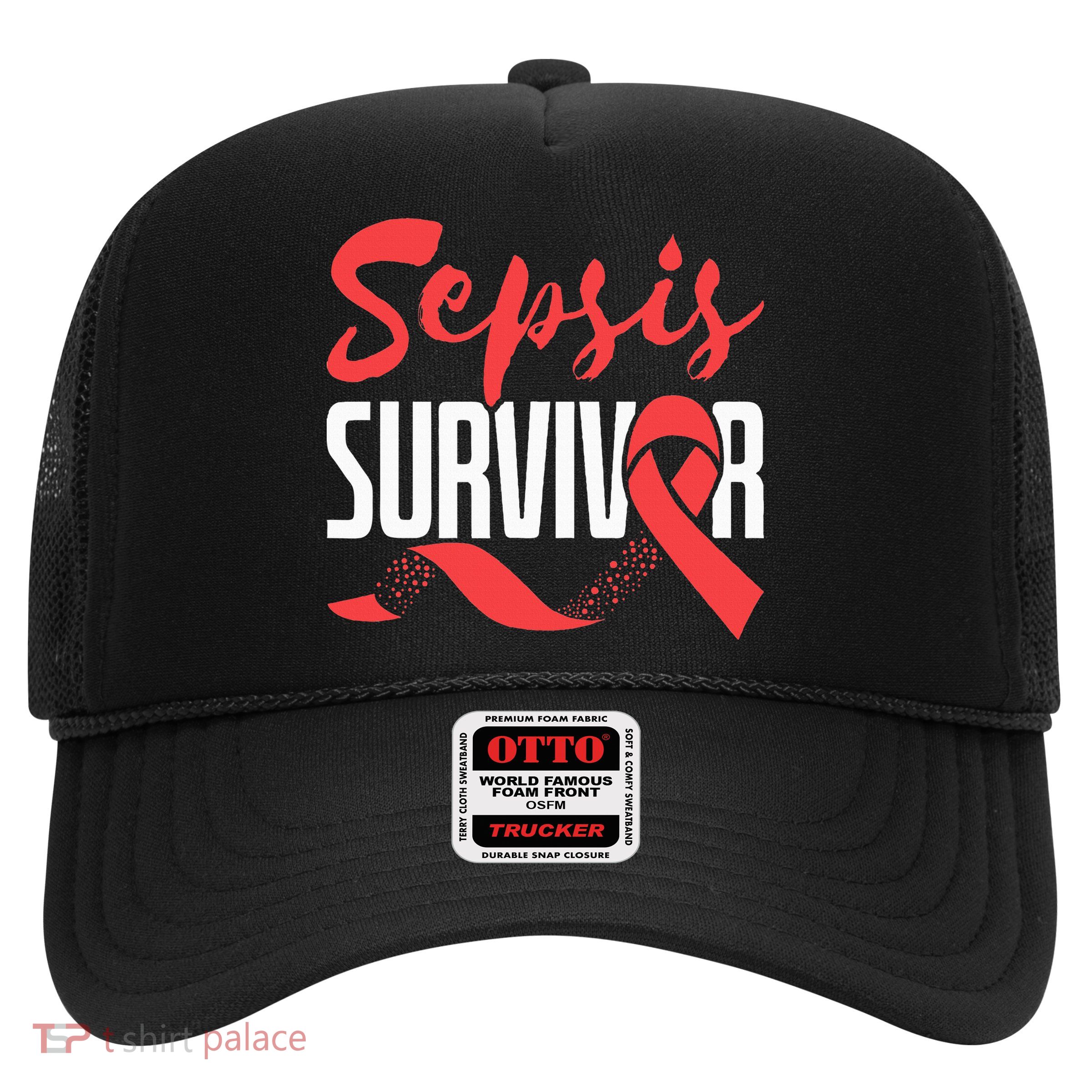 Sepsis Awareness  Red Ribbon  Sepsis Survivor Trucker Hat