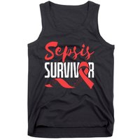 Sepsis Awareness  Red Ribbon  Sepsis Survivor Tank Top