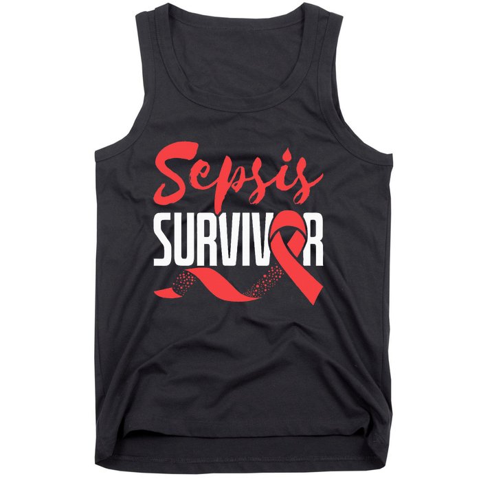 Sepsis Awareness  Red Ribbon  Sepsis Survivor Tank Top