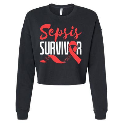 Sepsis Awareness  Red Ribbon  Sepsis Survivor Cropped Pullover Crew