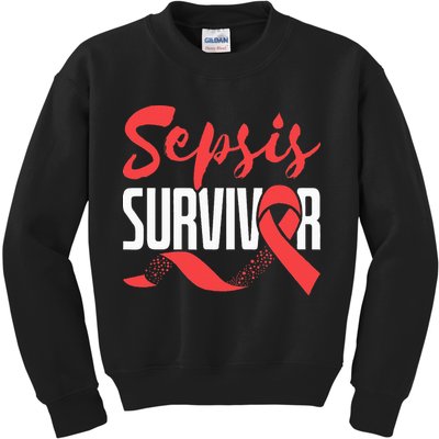 Sepsis Awareness  Red Ribbon  Sepsis Survivor Kids Sweatshirt