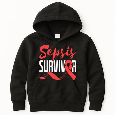 Sepsis Awareness  Red Ribbon  Sepsis Survivor Kids Hoodie