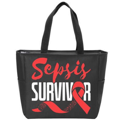 Sepsis Awareness  Red Ribbon  Sepsis Survivor Zip Tote Bag