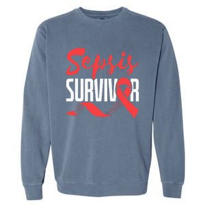 Sepsis Awareness  Red Ribbon  Sepsis Survivor Garment-Dyed Sweatshirt