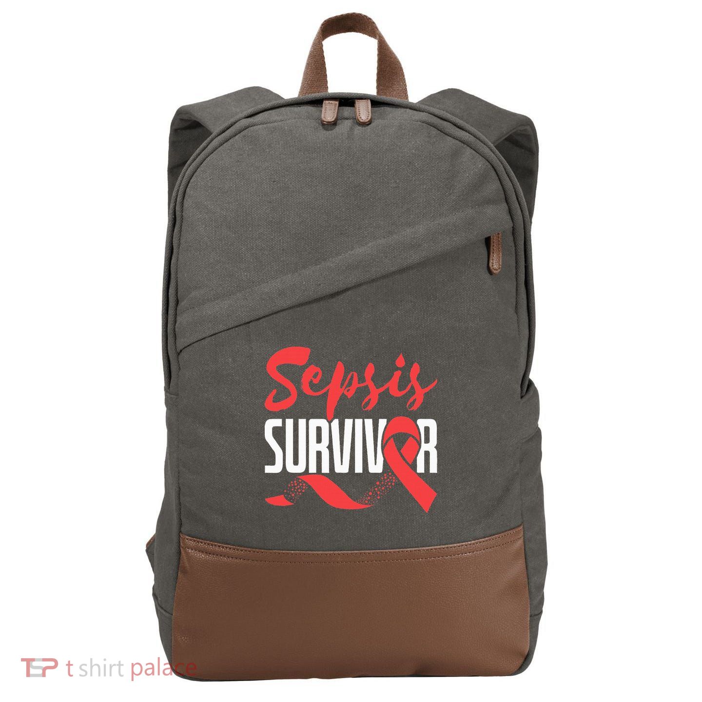Sepsis Awareness  Red Ribbon  Sepsis Survivor Cotton Canvas Backpack