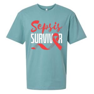 Sepsis Awareness  Red Ribbon  Sepsis Survivor Sueded Cloud Jersey T-Shirt