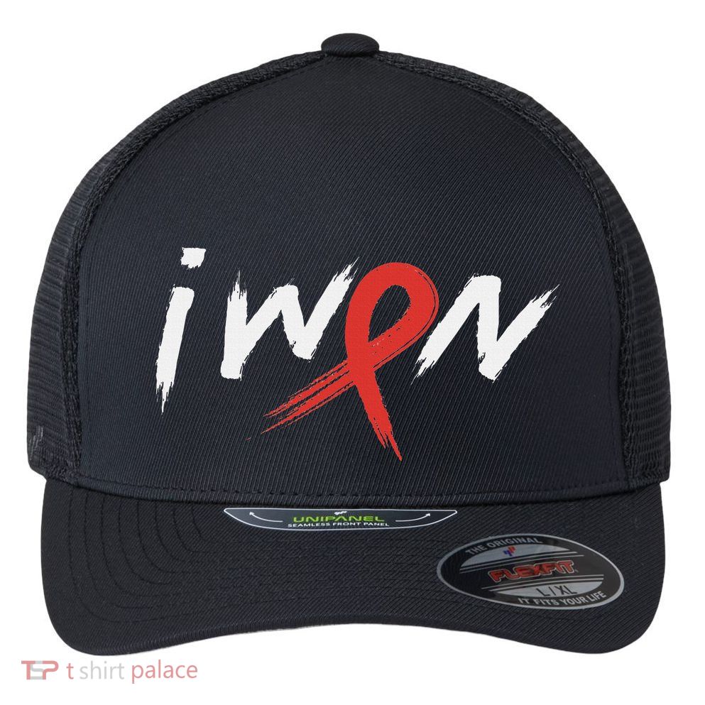 Stroke Awareness Red Ribbon I Won Brain Aneurysm Support Flexfit Unipanel Trucker Cap
