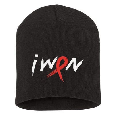 Stroke Awareness Red Ribbon I Won Brain Aneurysm Support Short Acrylic Beanie
