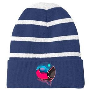 Space Adventure Red Planet Astronaut Striped Beanie with Solid Band