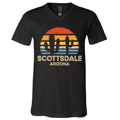 Scottsdale Arizona Retro Sunset V-Neck T-Shirt