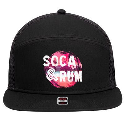 Soca And Rum Music Lover And Drinker 7 Panel Mesh Trucker Snapback Hat