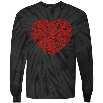 Stroke Awareness Red Ribbon Heart Support Survivor Fighter Tie-Dye Long Sleeve Shirt