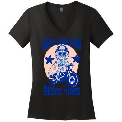 Surf And Ride Beach Vibes Women's V-Neck T-Shirt