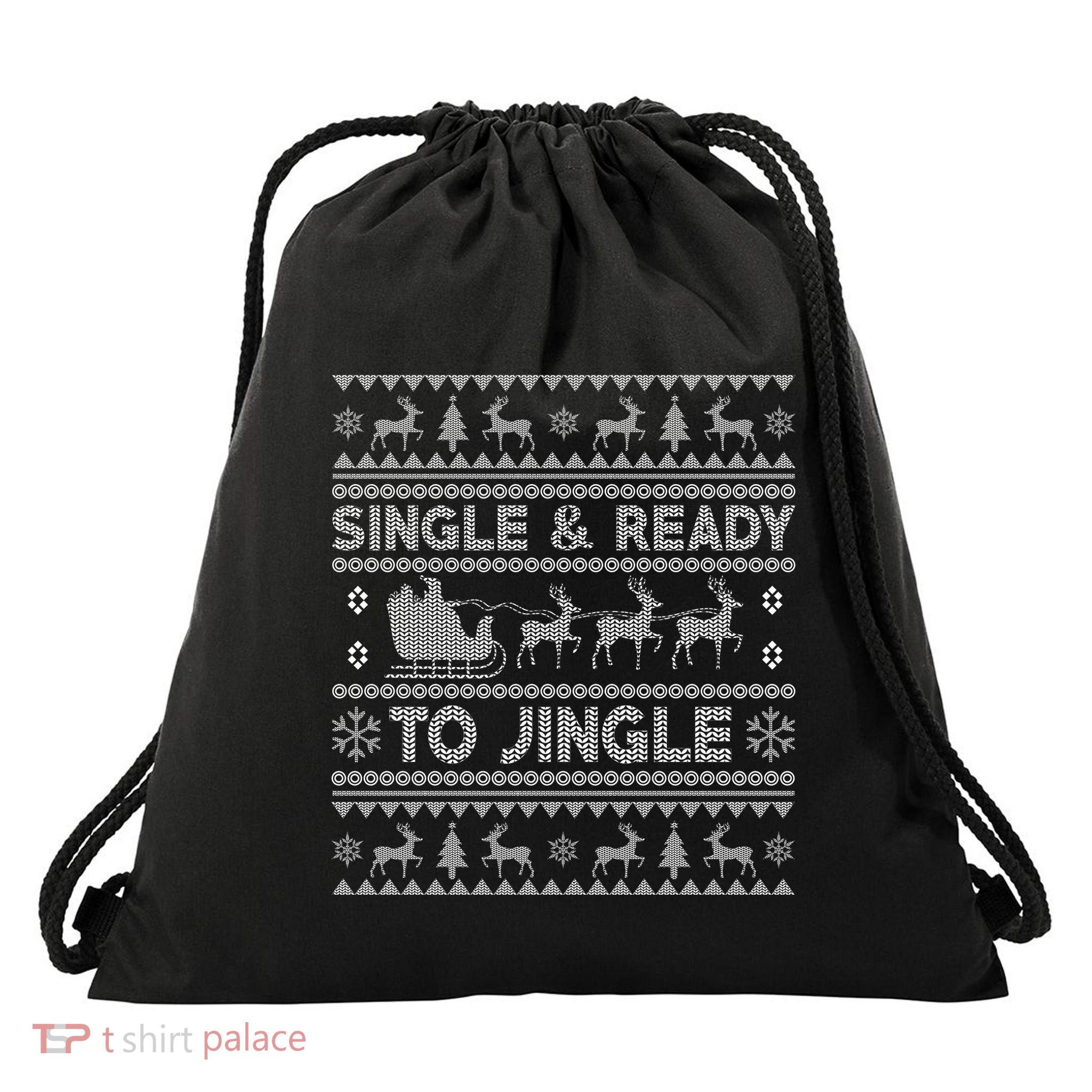 Single And Ready To Jingle Funny Ugly Christmas Sweater Drawstring Bag