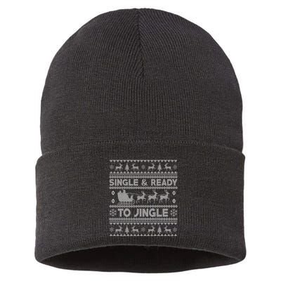 Single And Ready To Jingle Funny Ugly Christmas Sweater Sustainable Knit Beanie