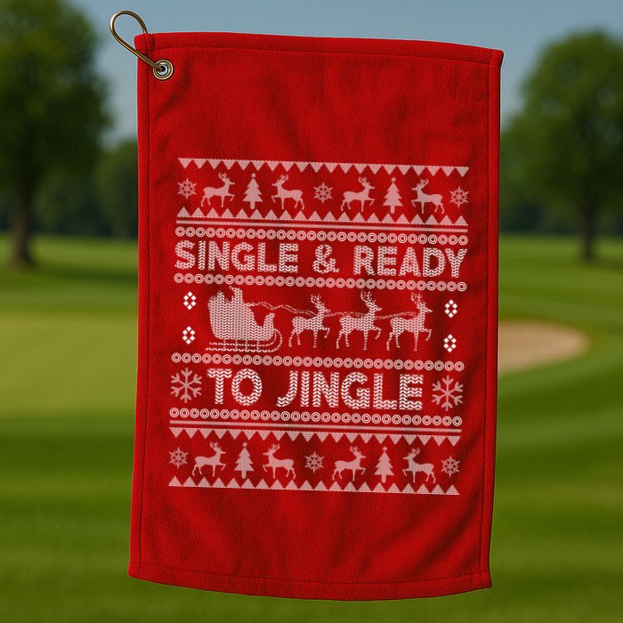 Single And Ready To Jingle Funny Ugly Christmas Sweater Golf Towel