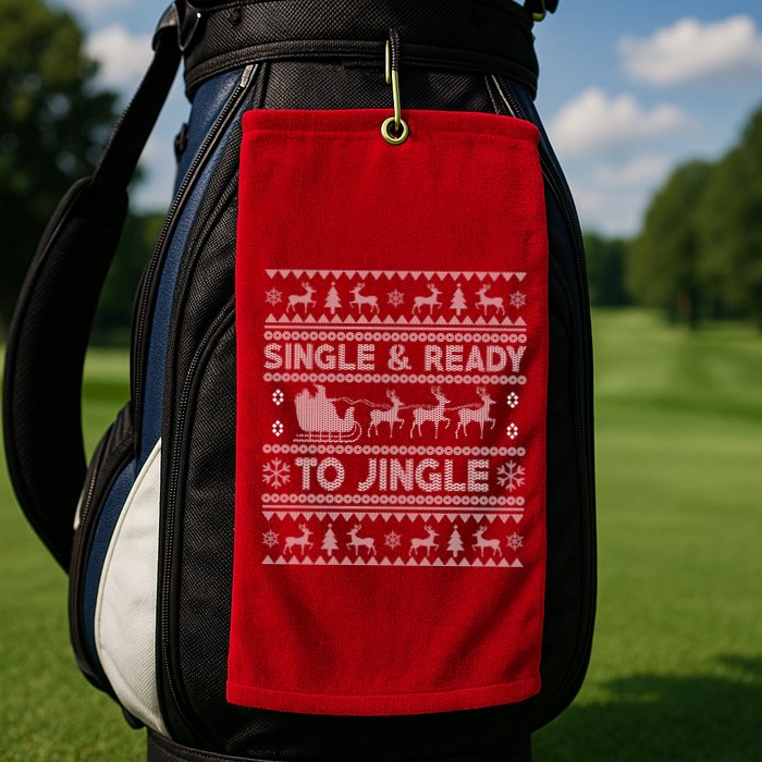 Single And Ready To Jingle Funny Ugly Christmas Sweater Golf Towel