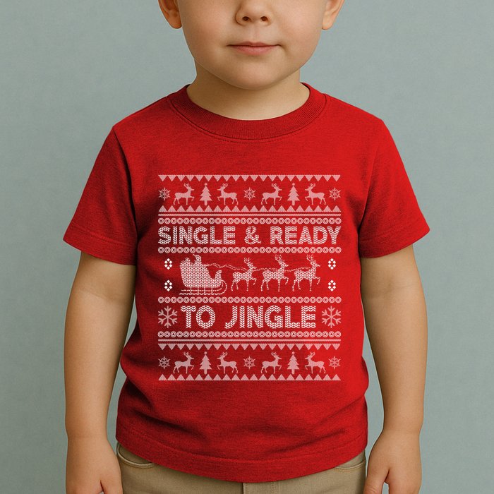 Single And Ready To Jingle Funny Ugly Christmas Sweater Toddler T-Shirt