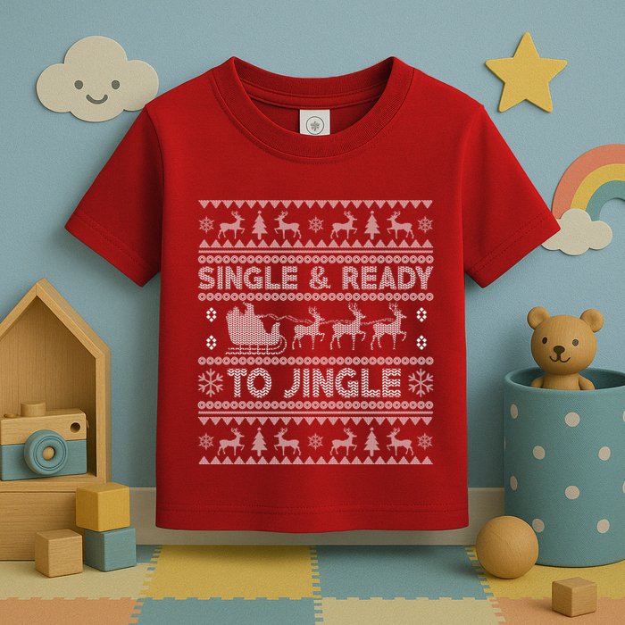 Single And Ready To Jingle Funny Ugly Christmas Sweater Toddler T-Shirt